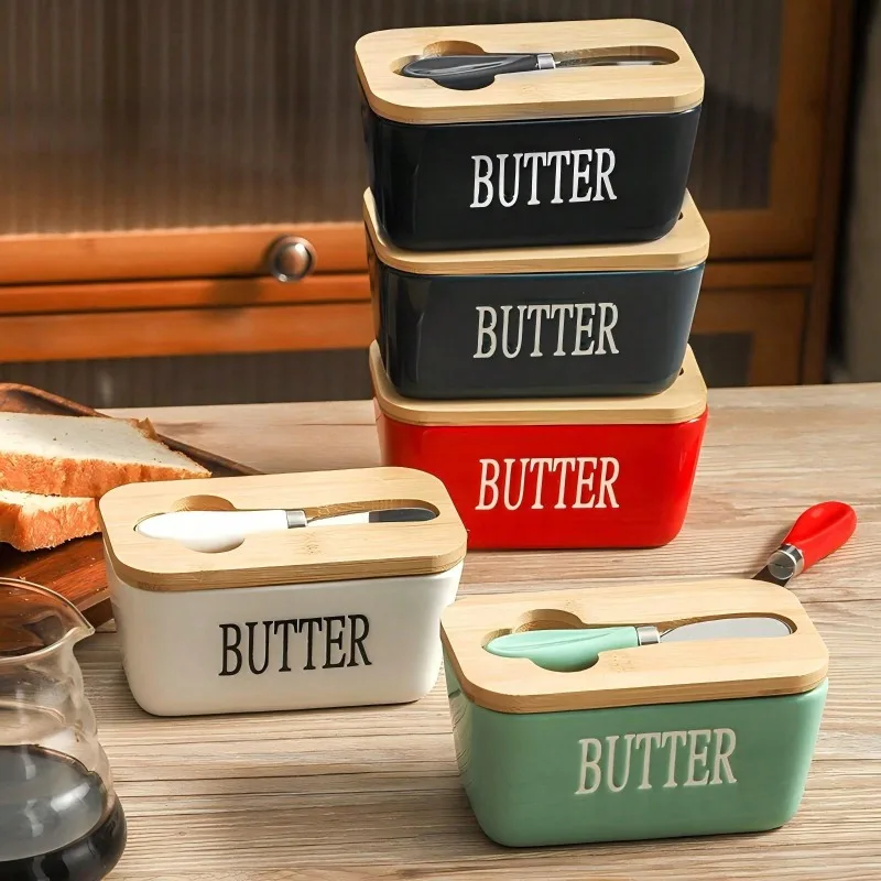 

Ceramic Butter Cup with Lid and Knife Is Perfect for Cheese Yellow Oil Cans. Creative and Interesting Design Is Convenient