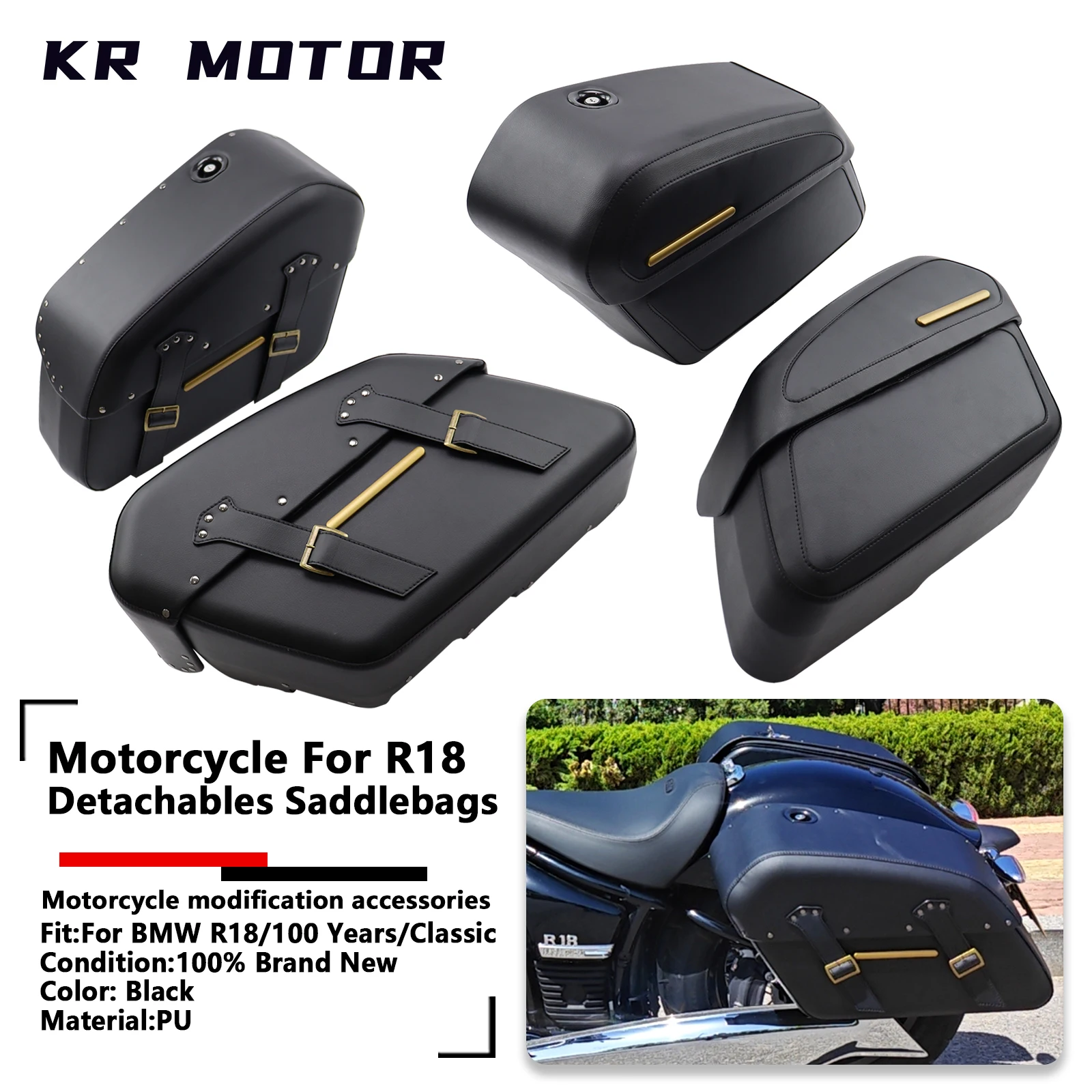 

Fits For BMW R18 100 Years R 18 Classic R18 2020-2024 Motorcycle Detachables Saddlebags High-Capacity Side Box Saddle Bags Black