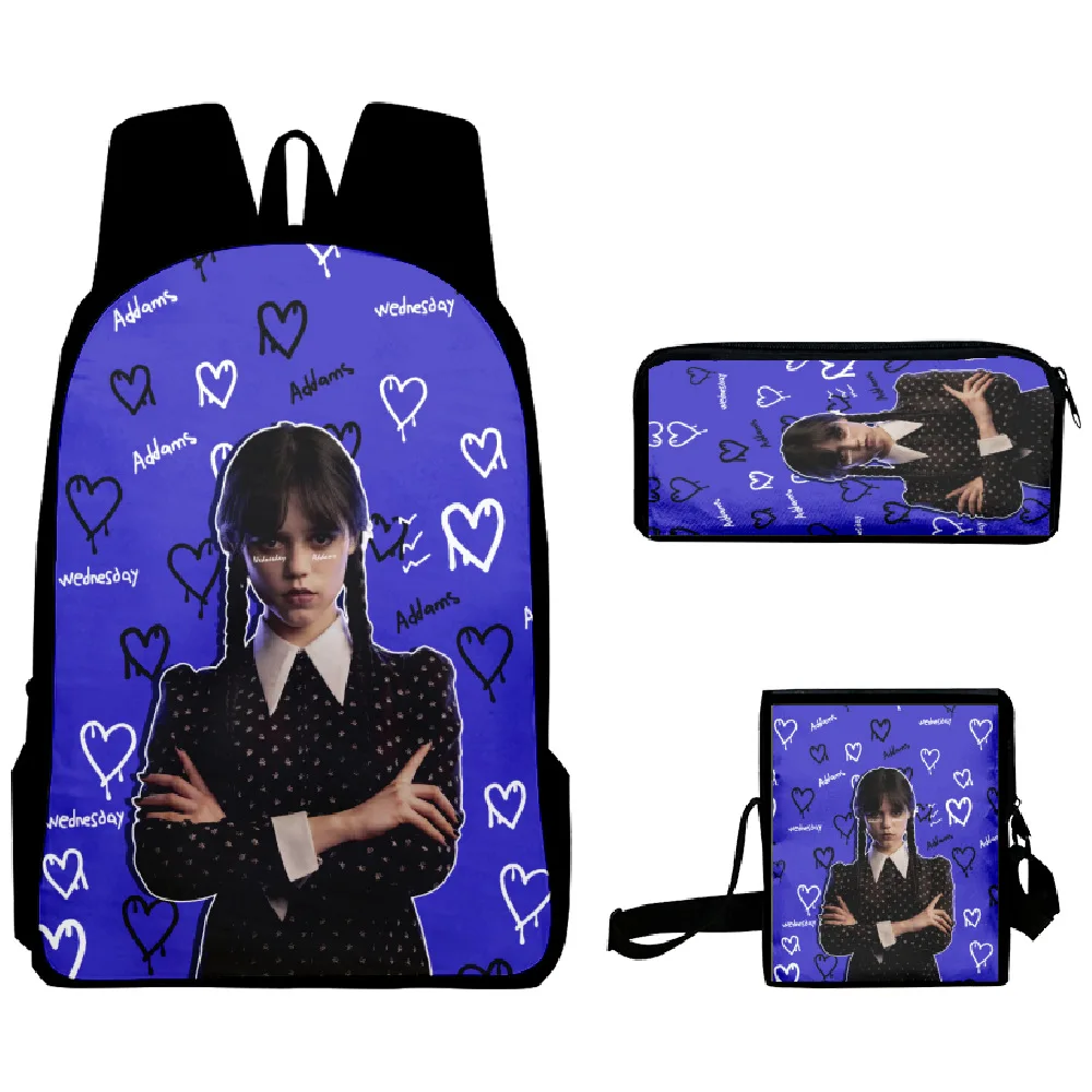 3PC/set Wednesday Addams Backpack Nevermore Academy Primary Middle School Students Boys Girls Schoolbag Cartoon Bag Mochila