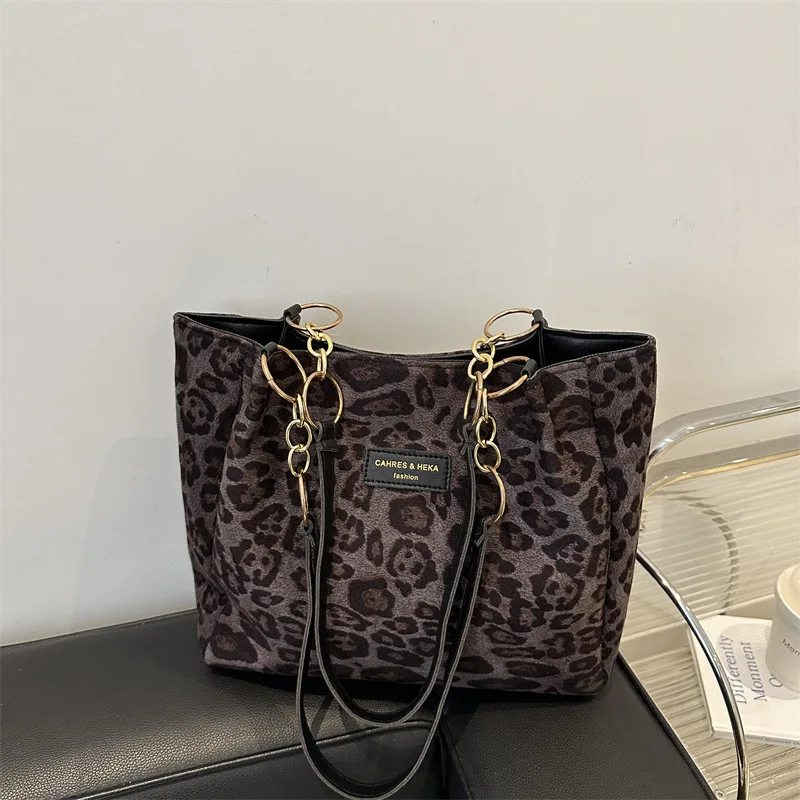 Vintage Leopard Print Handbag Stylish Brown PU Tote Shoulder Bag, Perfect for Women Shopping, Commuting, Office, College, Travel image 2