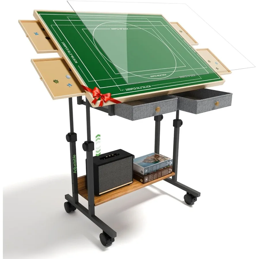 

Стол-головоломка из 1500 предметов с ножками, регулируемая доска-головоломка с 5 наклоном, 6 ящиками и крышкой, деревянная доска 35 x 26 дюймов с крышкой