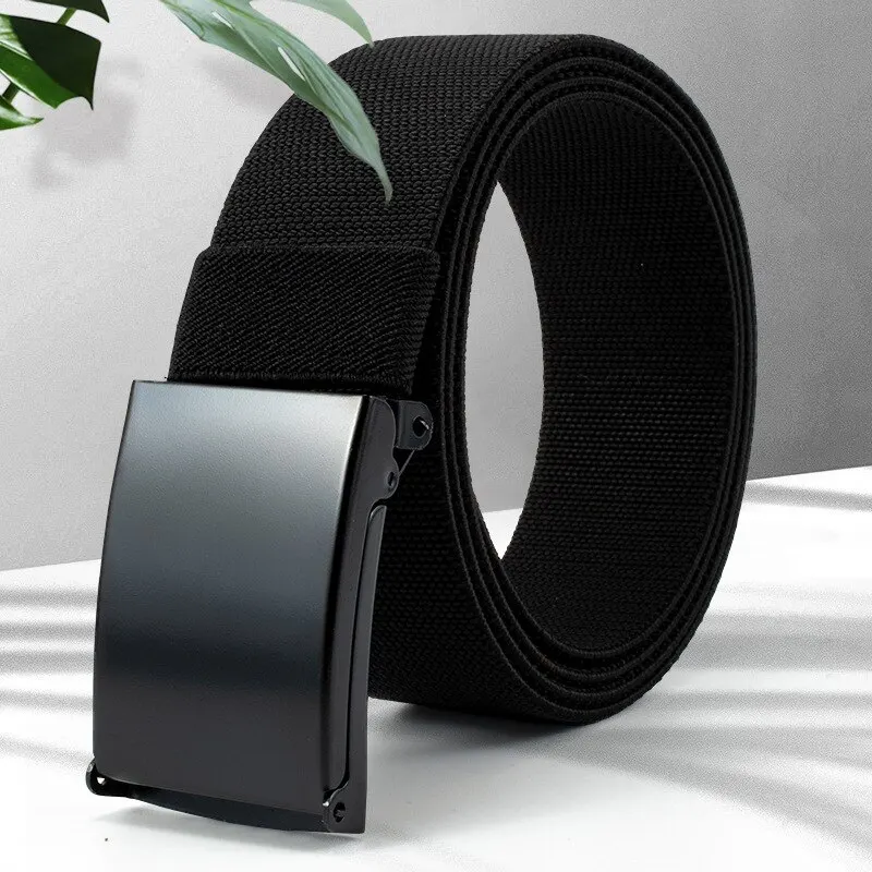 Men's Women's Unisex Cotton Canvas Fabric Webbing Black Buckle Strap