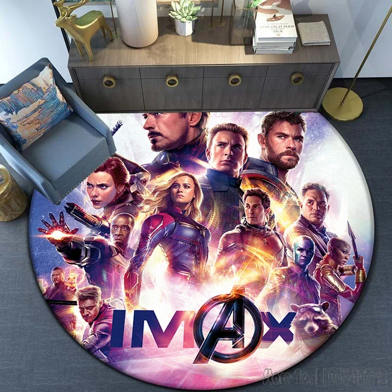 The Avengers HD-gedruckter runder Teppich, 120 cm, Krabbelspiel, rutschfeste Bodenmatte für Kinderteppich, Wohnzimmerdekoration