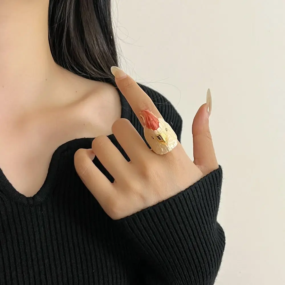

Kawaii Parrot Drip Oil Ring Minority Design Animal Exaggerated Ring Jewelry Accessories Geometric Chunky Enamel Ring Couple