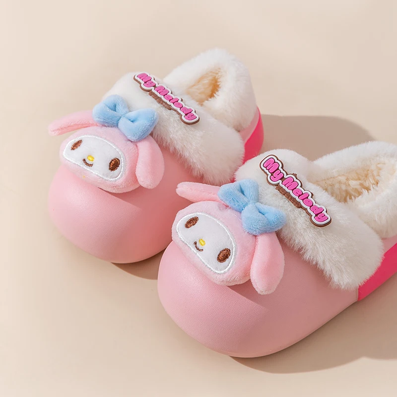 Sanrio Cute Anima Boys Girls Warm Cotton Slippers Winter Kids' Indoor Plush Home Non-slip Cotton Shoes Kuromi Melody Hello Kitty