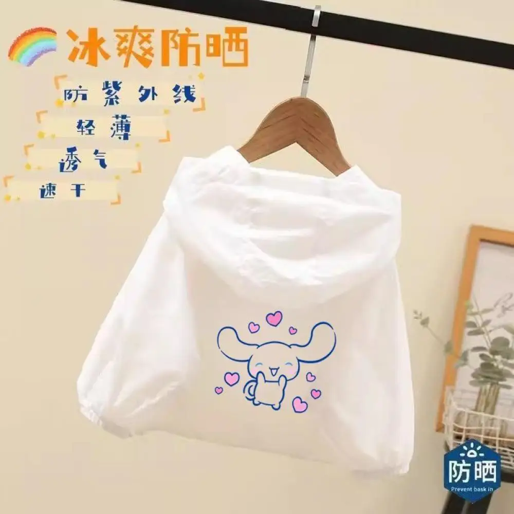 

Солнцезащитное пальто Cinnamoroll для девочек, куртка с капюшоном Sanrios, мультяшная мелодия Kuromi, солнцезащитная одежда Upf50+, летняя быстросохнущая одежда
