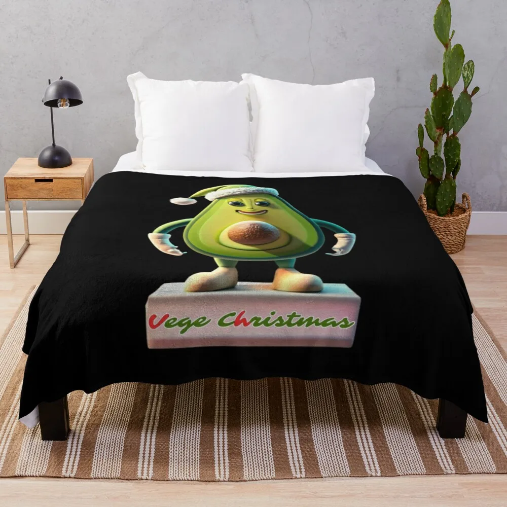 Vege christmas, Avocado chwistmas, Funny avocado with santa claus hat, Throw Blanket Comforter Thin for babies Flannels Blankets