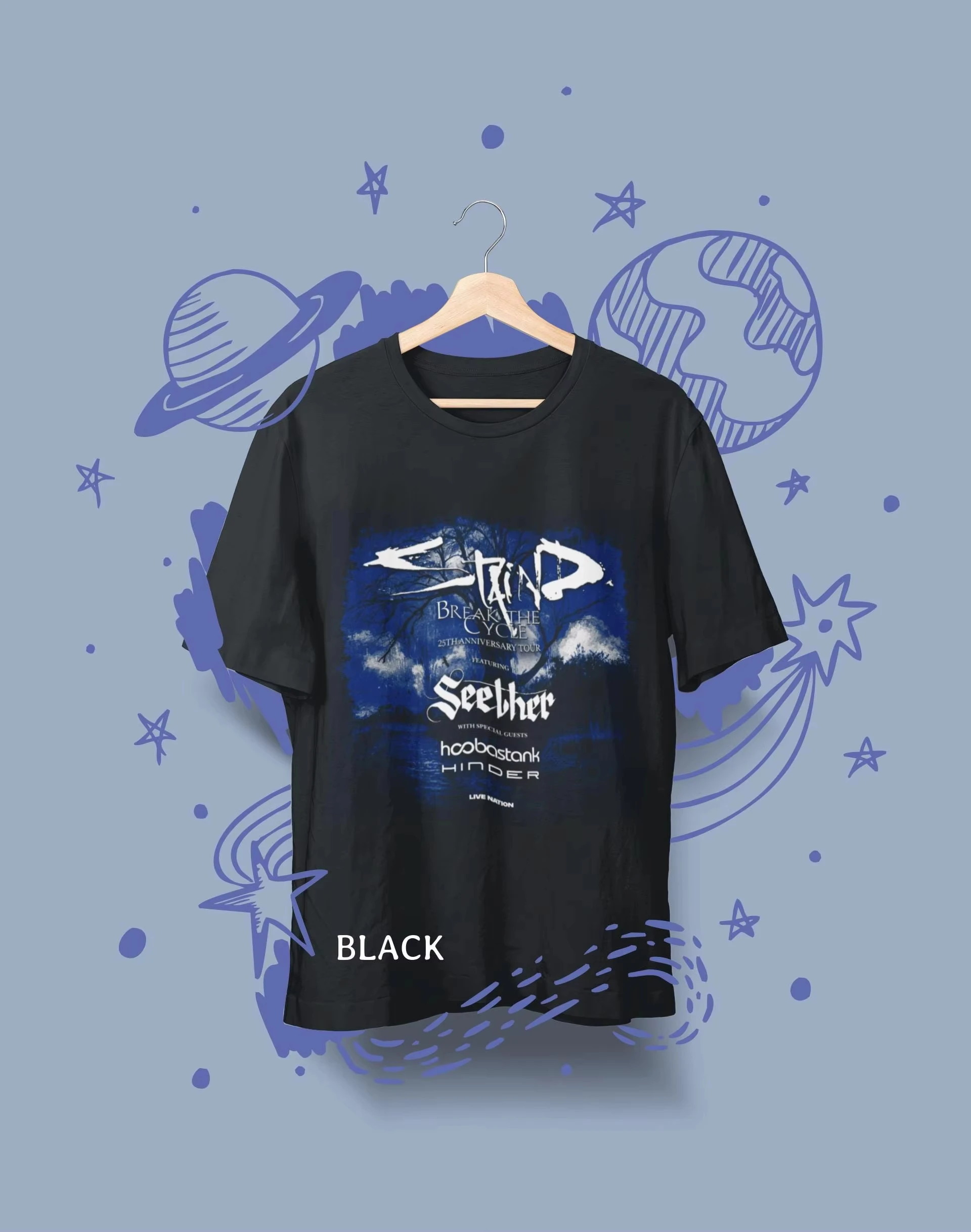 2026 Staind Break The Cycle 25th Anniversary Tour T-shirt Seether Hoobastank Hinder Double Sided Rock Fans Cotton Short Sleeve