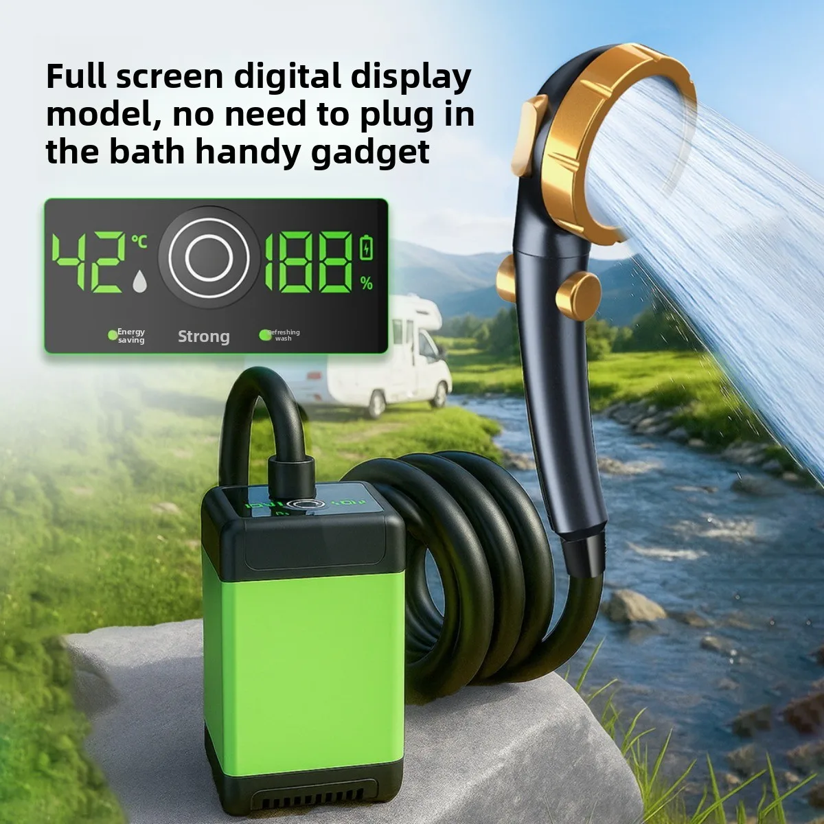 Portable Shower Pump, IPX7 Waterproof Pump Head and Hose Set, Rechargeable Water Pump for Camping, Outdoor Shower