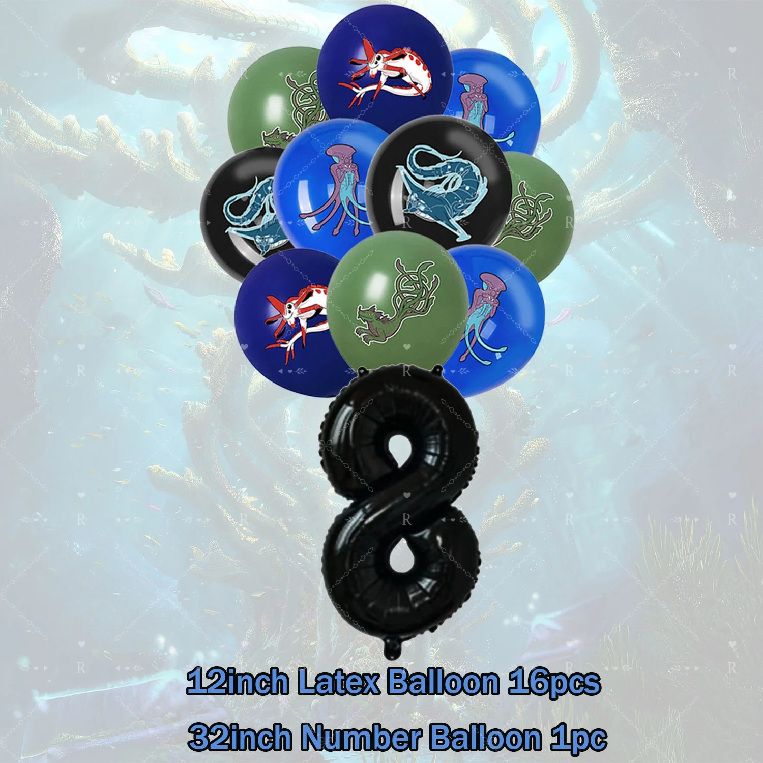 Game Subnautica Birthday Party Decor Supplies Sea Monster Water World Number Balloon Cake Topper Banner Shoot Background Props view 5