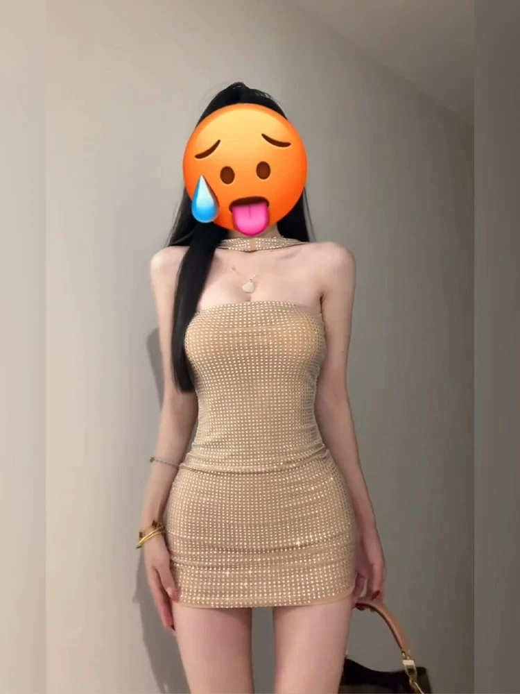 

XZY Женское короткое платье с роскошной отделкой стразами, облегающее, с дизайнерским вырезом, модное, для повседневной носки, зимнее