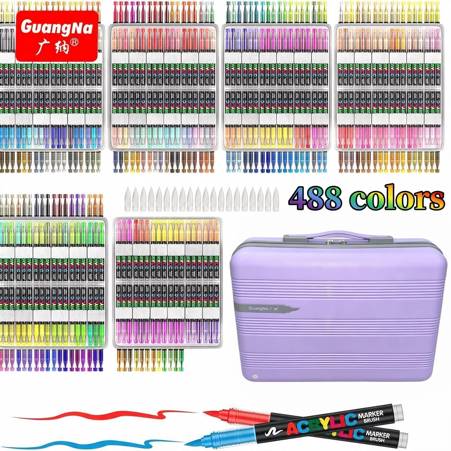 GUANGNA 488 Colors Direct-liquid Acrylic Paint Pens Brush Marker Pen for Rock Painting Stone Ceramic DIY Art Supplies Stationery