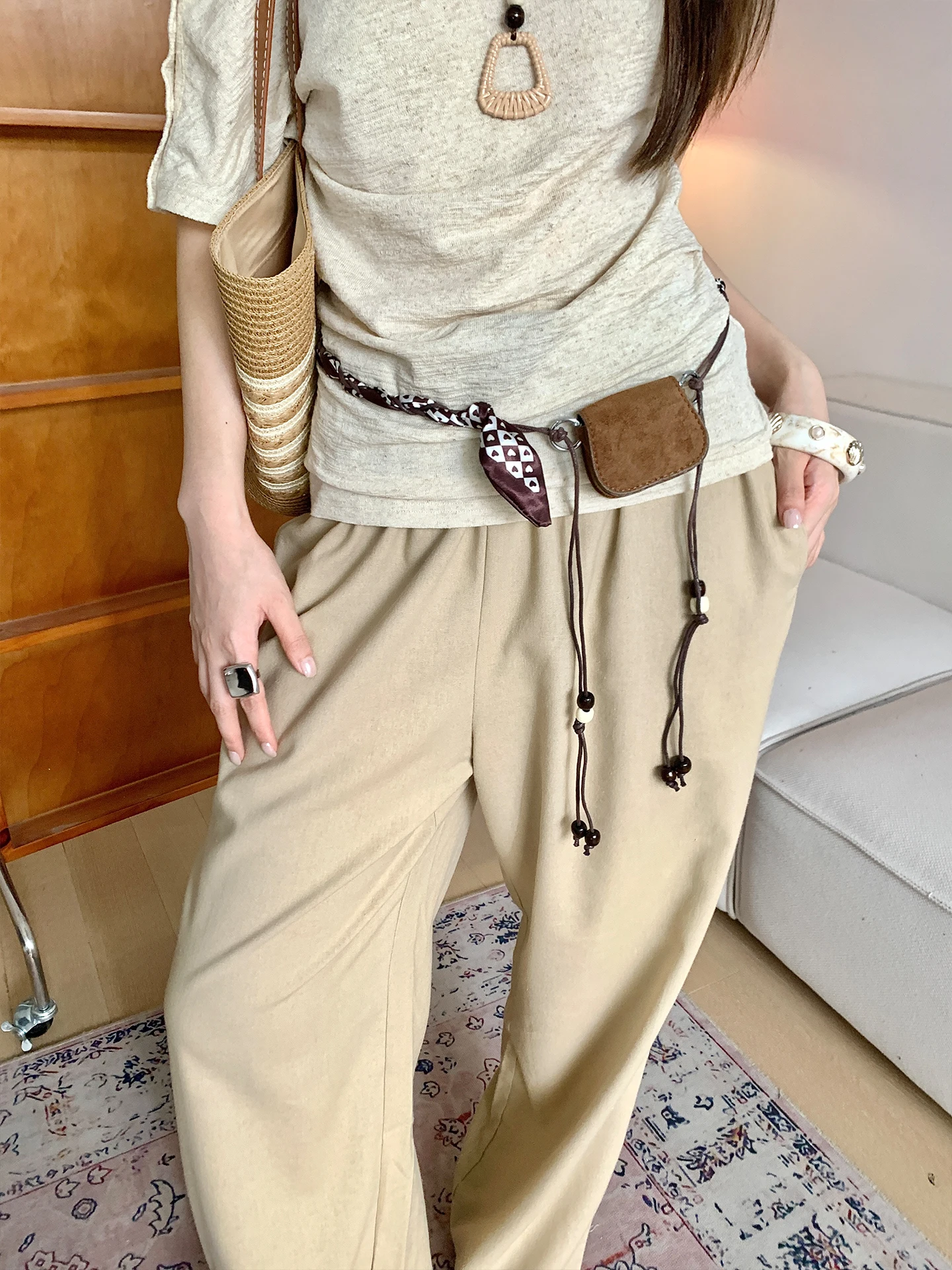 Women Bags Jeans - ผ้าพันคอไหมทอมือสไตล์วินเทจ กระเป๋าคาดเอวประดับลูกปัด เชือกคาดเอว เข็มขัดตกแต่งระดับไฮเอนด์สำหรับผู้หญิง สำหรับกระโปรงและกางเกงยีนส์