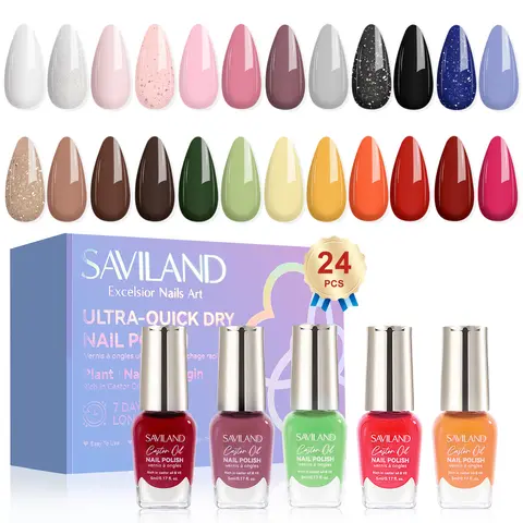 SAVILAND 24 Colors Nail Polish Set Quick Dry Regular Nail Polish Kit Glitter Pink Red Brown Finger Bulk Fingernail Polish