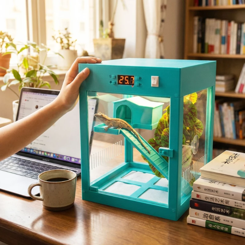 Gecko Incubator Temperature Control LED Light Reptile Terrarium Warm Air Heating Crested Gecko Breeding Box Reptile Habitat
