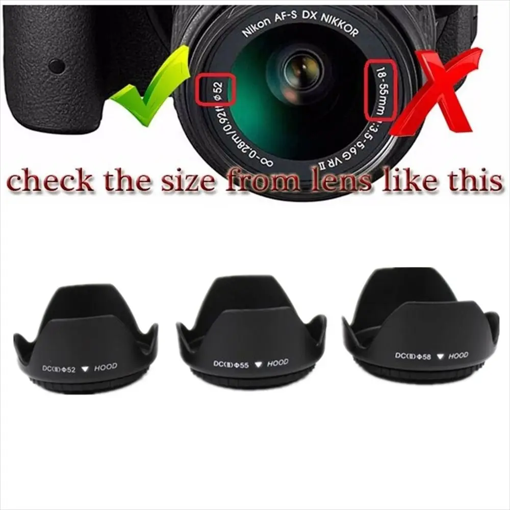 Universal Camera Lens Hood 49mm 52mm 55mm 58mm 62mm 67mm 72mm 77mm 82mm Screw-in Tulip Petal Flower Lens Hood for Canon Nikon