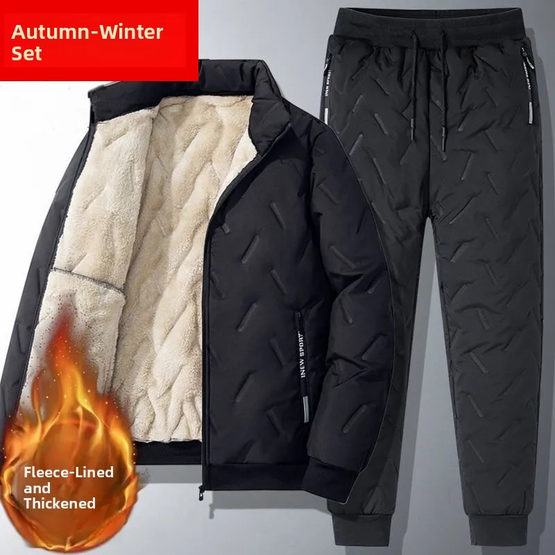 

Men's Thiened Fce Lined Cotton Jaet Spor Warm Winter Coat Large Size Loose Fit Autumn Winter Set Lamb Velvet Coat