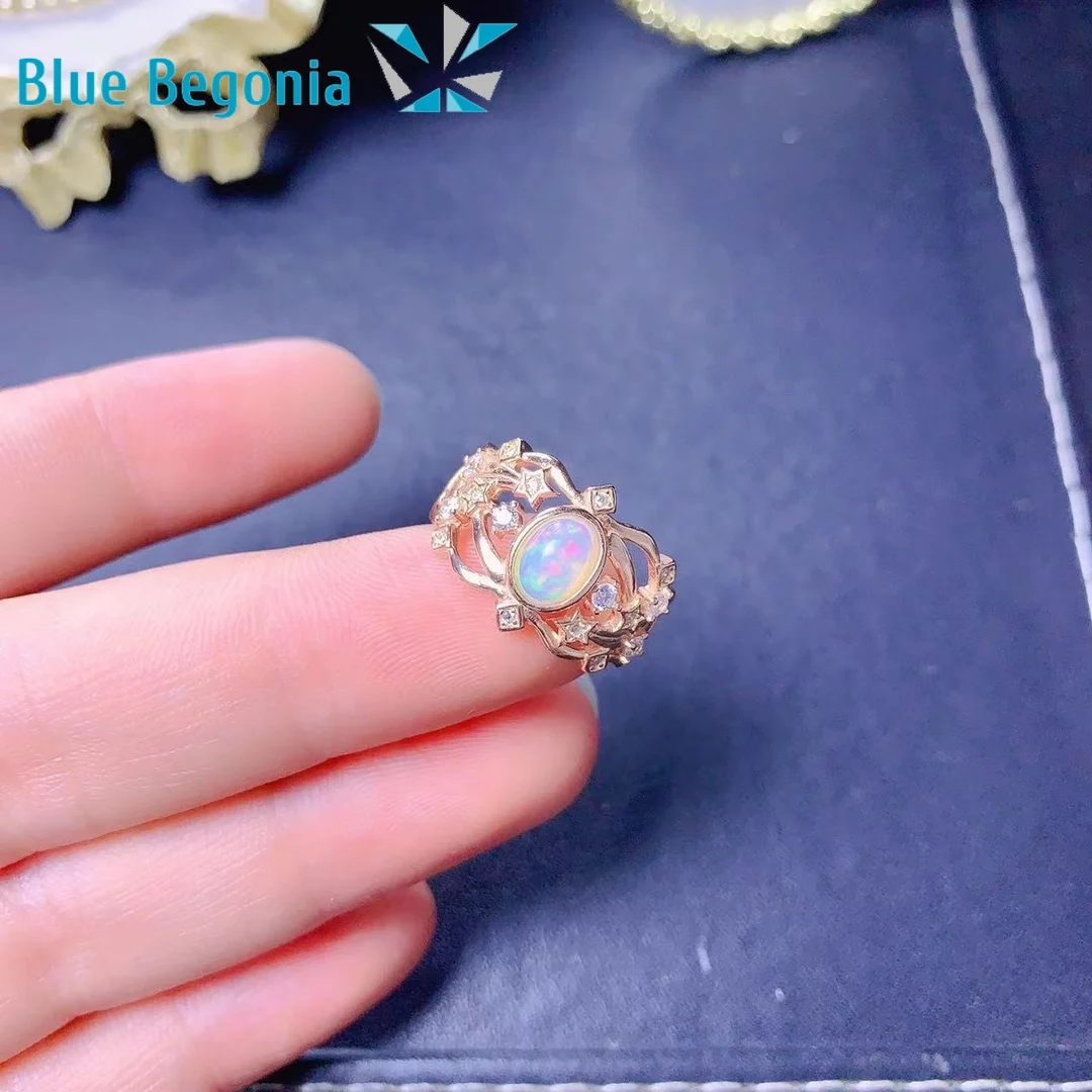 Natural Opal Ring 925 Sterling Silver 5*7mm Gemstone Jewelry for Women Wedding Engagement Gift