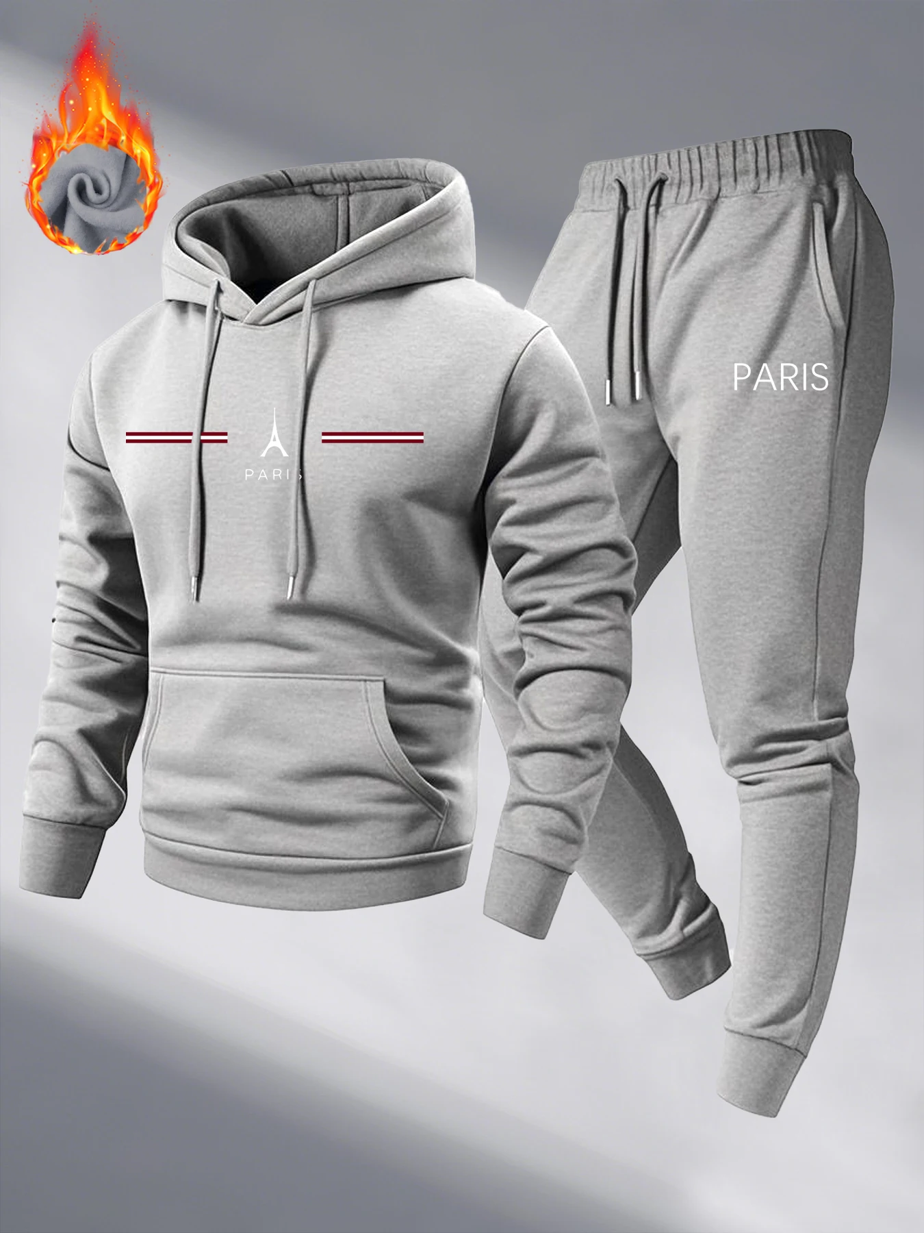 

PARIS Letter Print Sweatshirt Suit Autumn New Men's Fleece Hoodie Pants Set Popular Fashion Casual Hooded Sportswear two in one