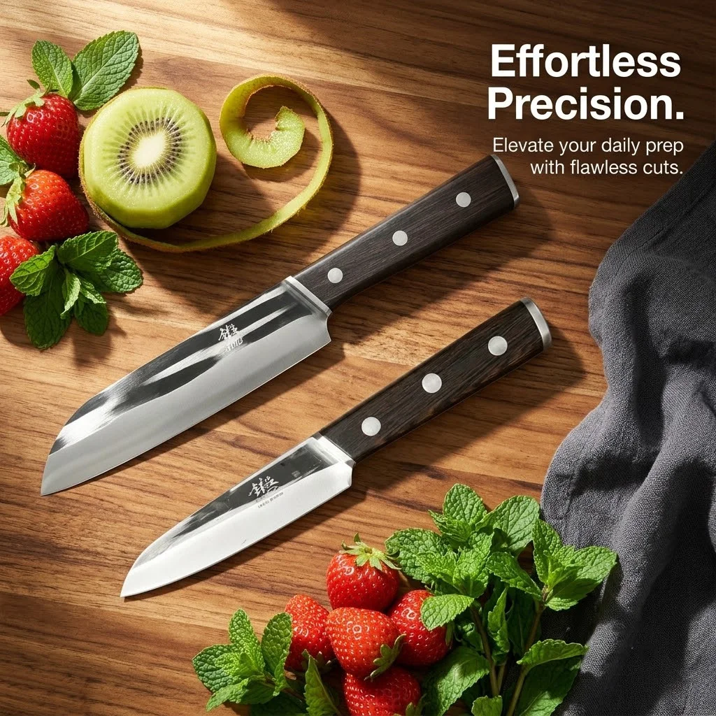 Premium Forged Stainless Steel Kitchen Knife Set, Ergonomic Wood Handle Sharp Chef & Paring Utility Knives for Home Cooking