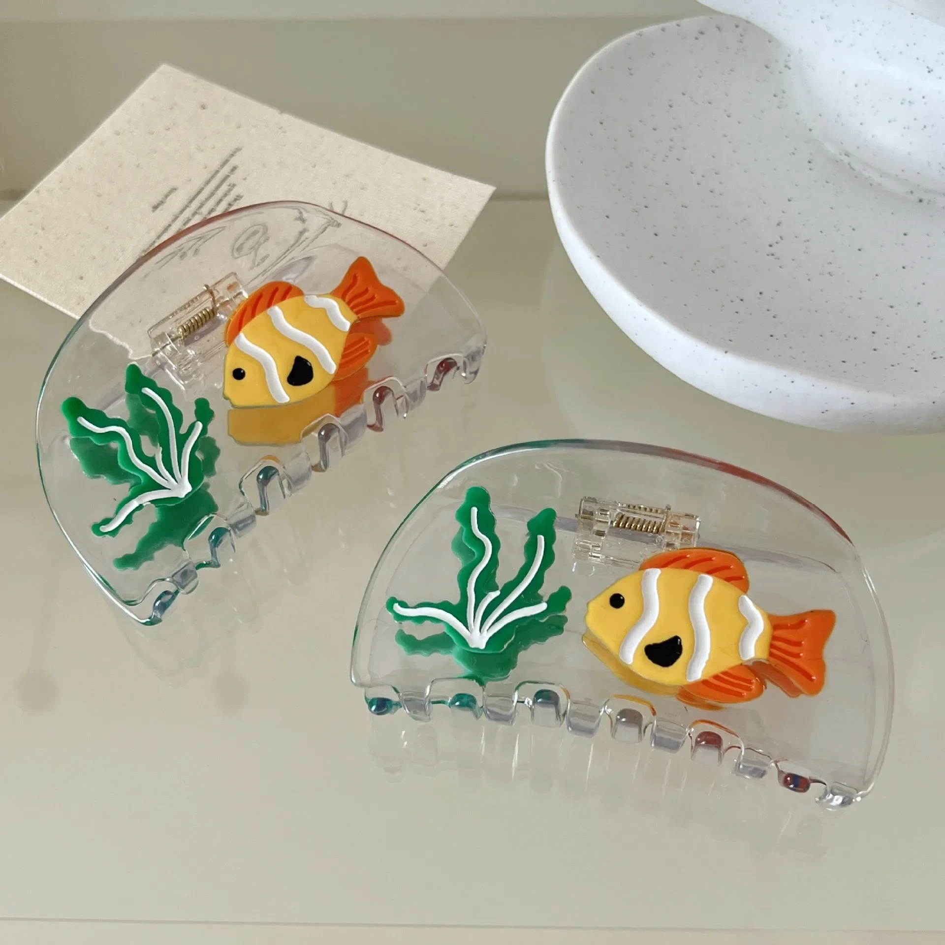 

New Transparent Seaweed Goldfish Hair Claw Ocean Series Acetate Claw Clips INS Trendy Hair Clip Hair Accessories for Women Girls