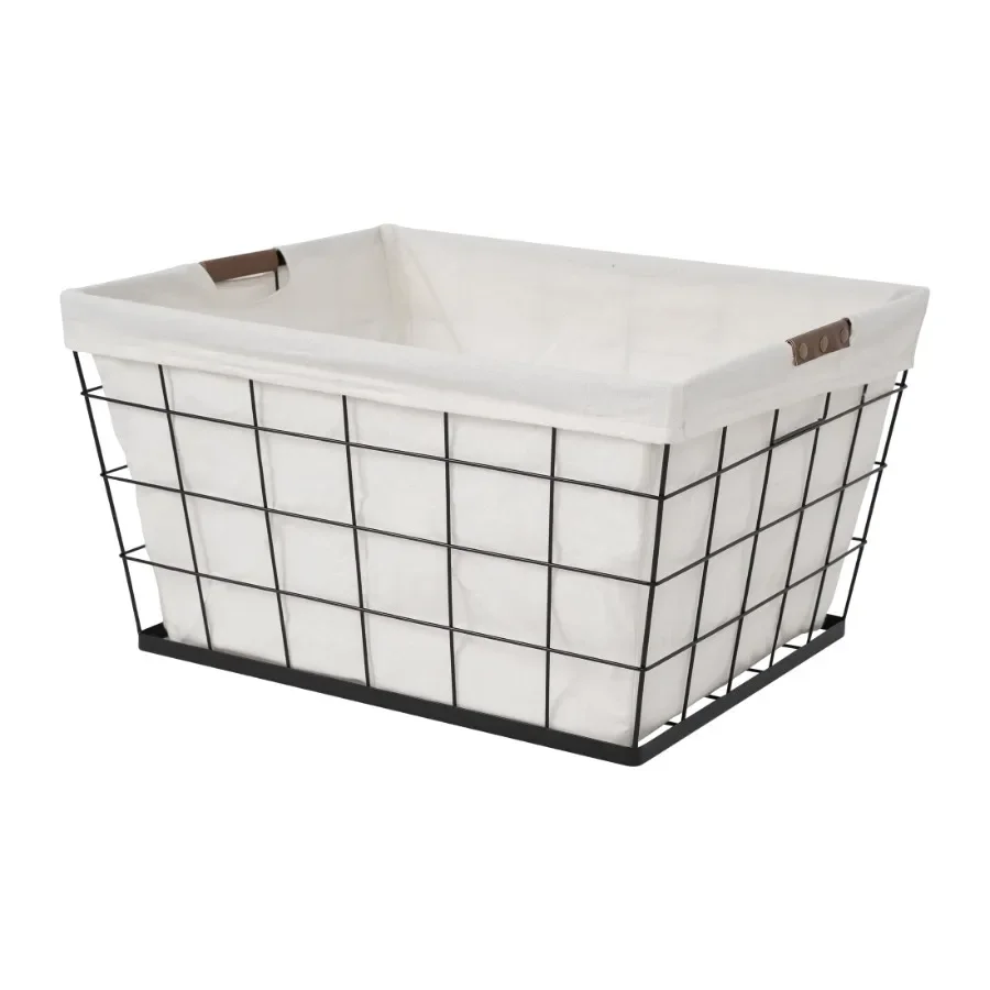 60L Rectangular Steel Laundry Basket Black and Natural Adult