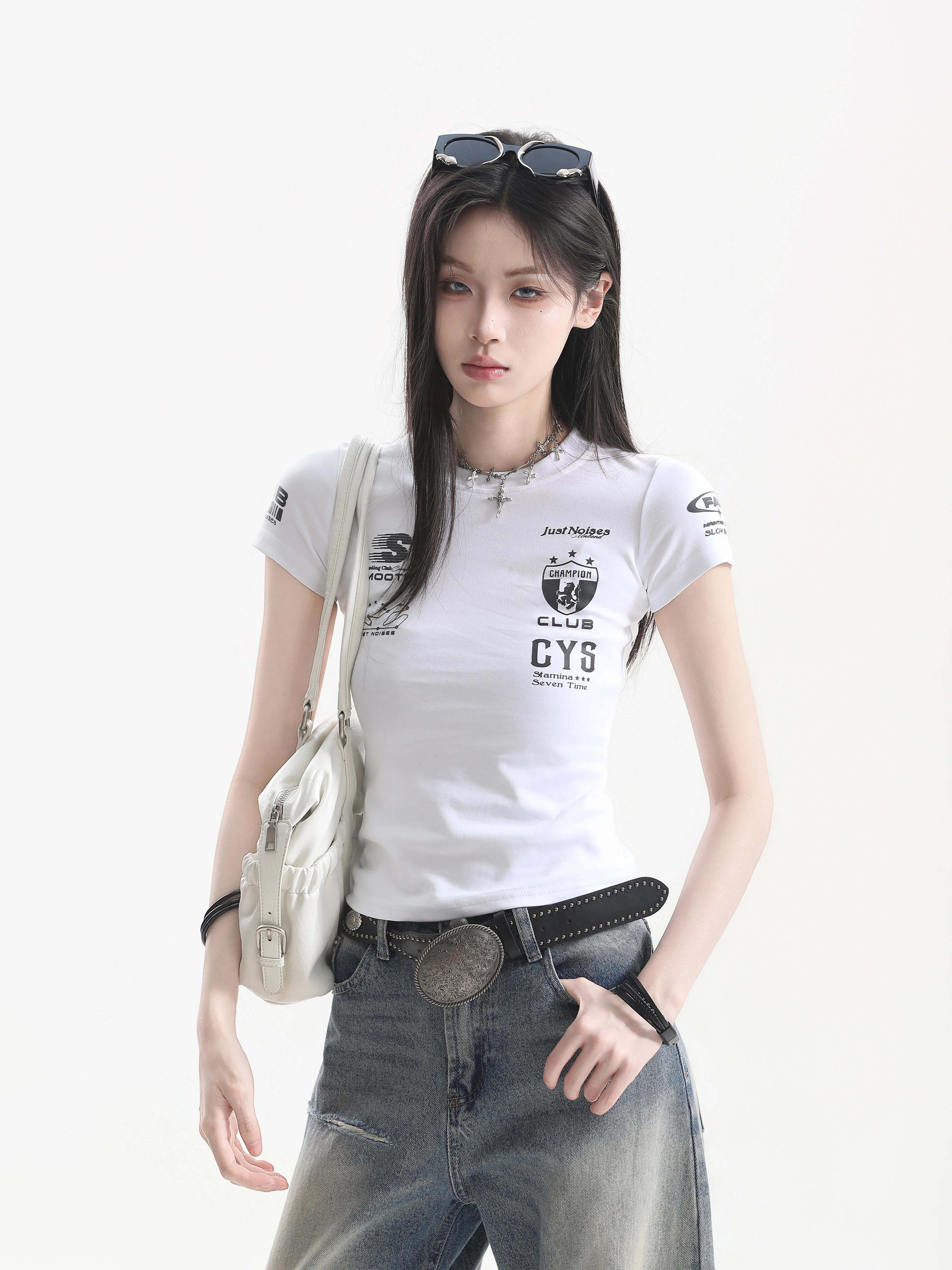 

Slim Fit American Retro Hot Girl Sporty Short Sleeve T-Shirt Summer Loose Print Casual Cotton Polyester Women's Top