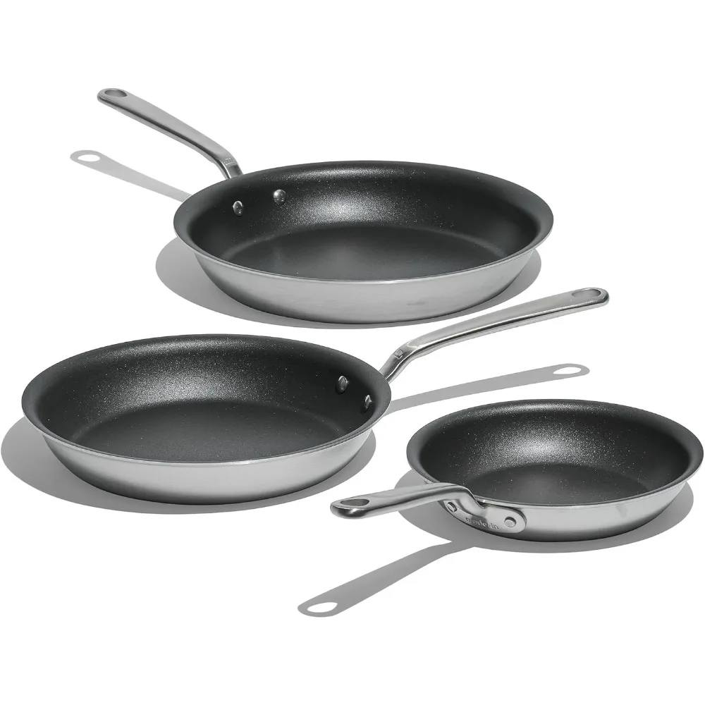 Cookware - ProCoat Non Stick 3 Piece Frying Pan Set - 5 Ply Stainless Clad - Professional Cookware