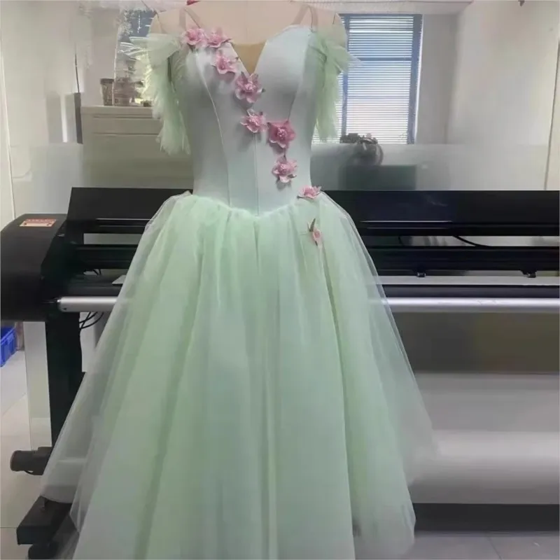 Light green ballet dress Fluffy gauze skirt Jasmine performance costume Girls ballet TUTU skirt Child Adult Women dance costumes