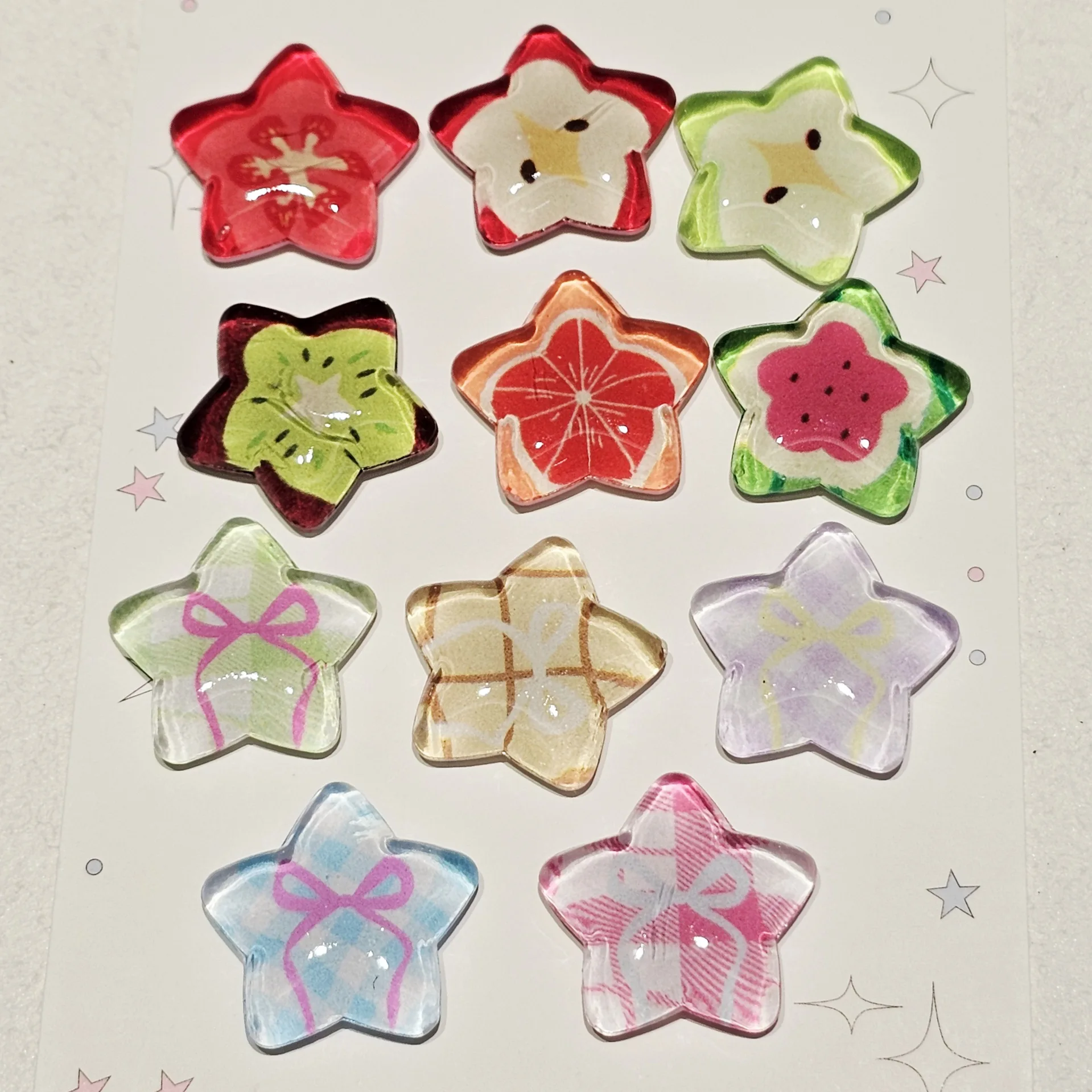 10Pcs Transparent Acrylic 3D Star Fruit Charm Ornaments For DIY Phone Cases Shoes Fridge Magnets Kids DIY Crafts Accessories
