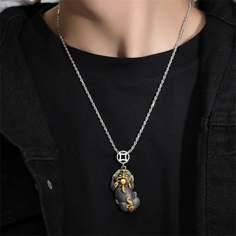 محظوظ عملة الثروة الحيوان Pixiu قلادة للرجال مجوهرات العرقية نمط خمر الذهب كوليسون قلادة الذكور سترة سلسلة #4