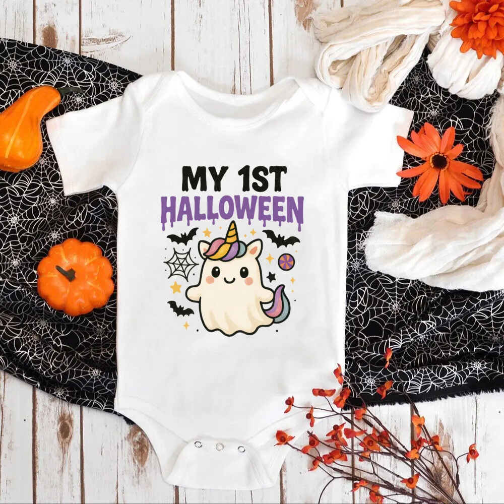 

My 1st Halloween Cute Unicorn Print Baby Romper Halloween Party Infant Outfit Holiday Newborn Bodysuit Toddler Bodysuit Clothes