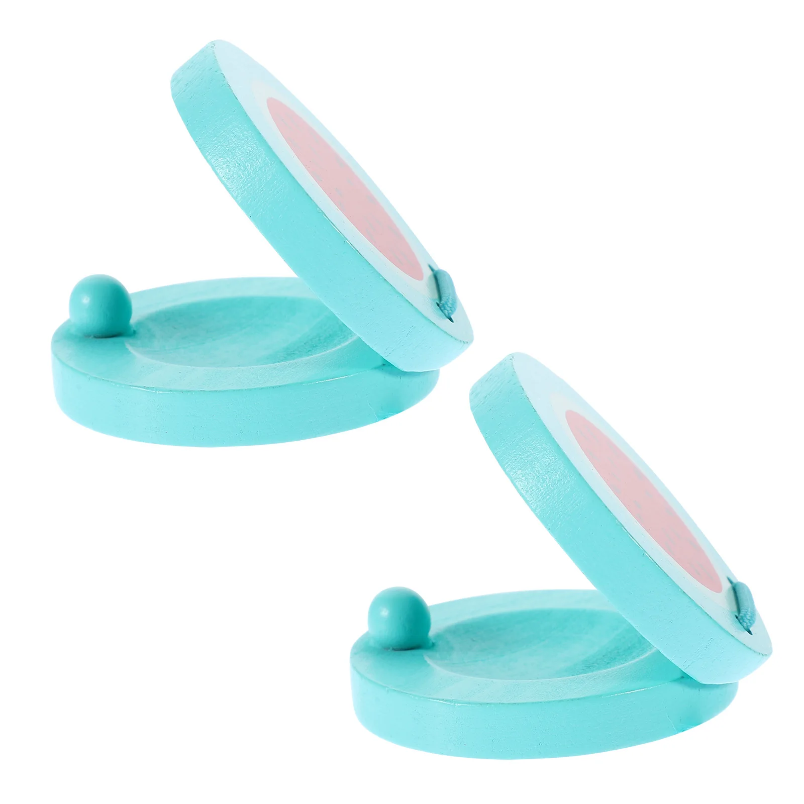 2 pçs crianças castanholas de madeira natural suave chocalhos de dedo com arte de frutas coloridas para desenvolvimento sensorial ideal para pequenos