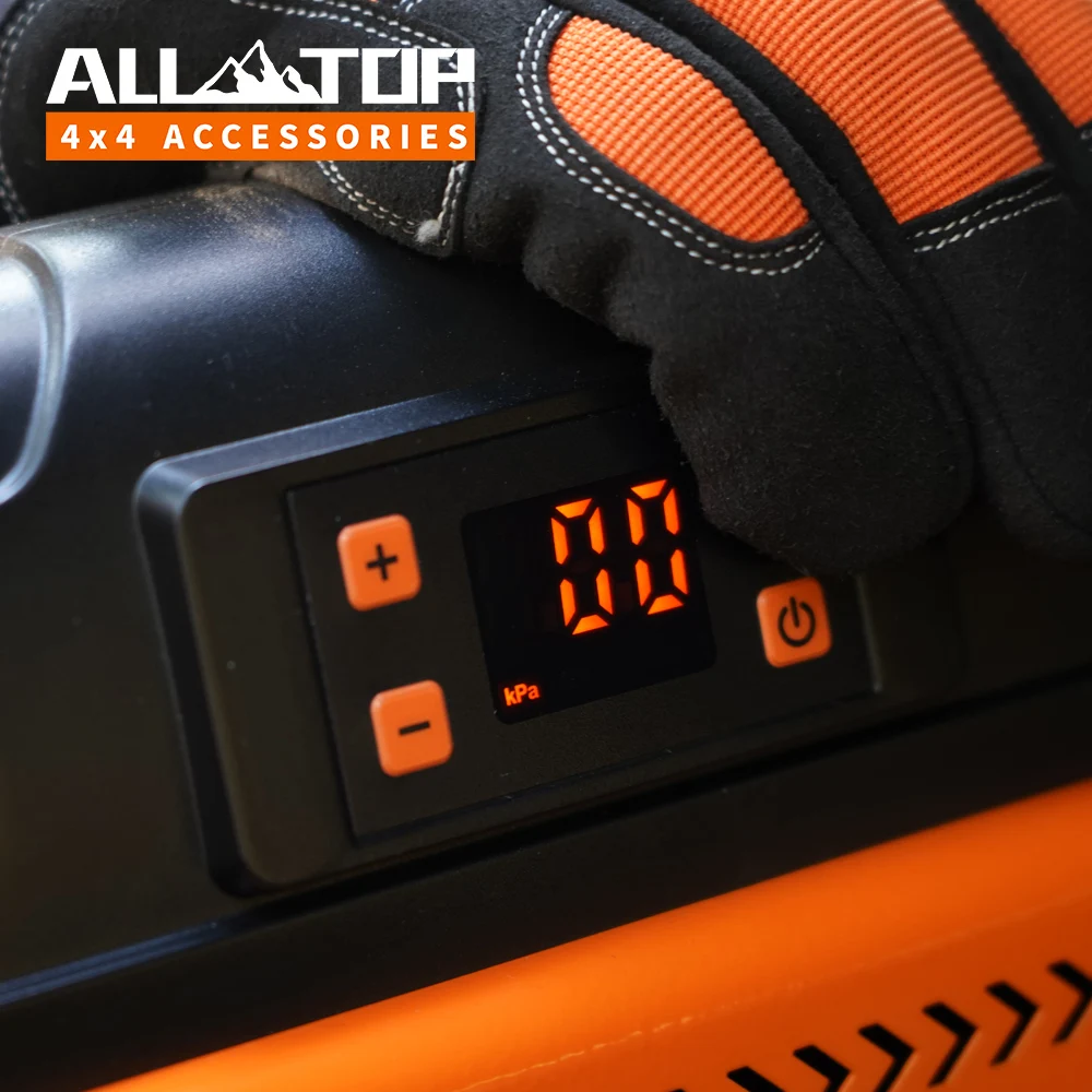 Compresor de aire ALL-TOP de 12 V con panel de control LCD para preestablecer la presión objetivo, inflador de bomba de aire de 150 PSI y 7,06 CFM para terrestres y pesados