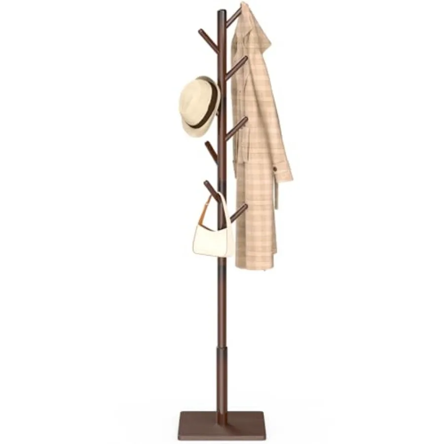 

Напольная вешалка для одежды с устойчивым квадратным основанием, мебель для прихожей, 3 регулируемых размера, 8 крючков, для спальни и офиса