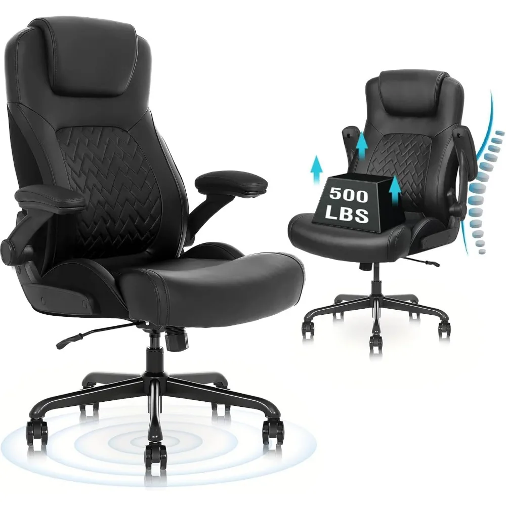 

Ergonomic Executive Office Chair for Big & Tall - 500lbs Capacity with Lumbar Support & Flip-Up Armrests, Heavy Duty PU Leather