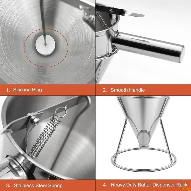 A0NC Edelstahlkuchen -Teigspender für Cupcakes und Waffeln verfügt über einen verstellbaren Fluss und einen stabilen Ständer