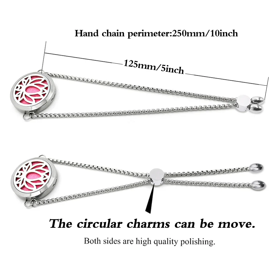 

25mm Steel Essential Oil Aroma Perfume Bracelet Diffuser Locket Adjustable Chain DIY Jewelry Free 10Pads For Women Kids Gift