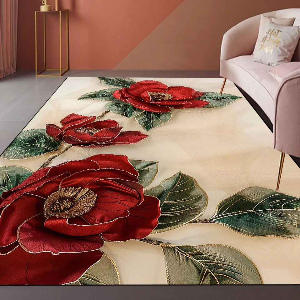 Light Luxury Living Room Carpets 3D Flower Decoration Large Rugs Modern Home Sofa Side Floor Mat Bedroom Bedside Soft Foot Mats