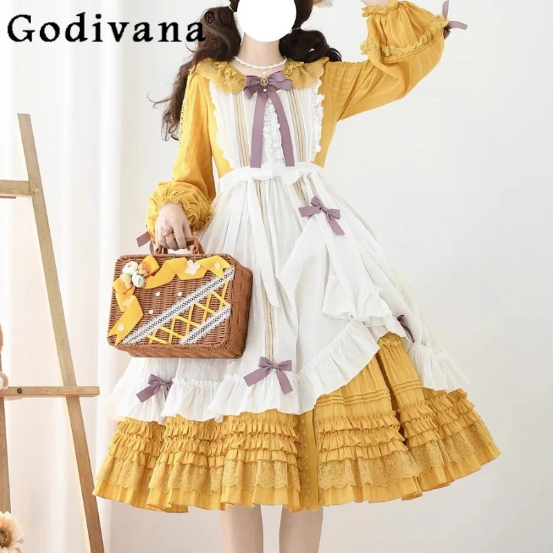 

Japanese Style Versatile Lolita Apron Dress Women's Sweet Retro Halloween Cosplay Apron Female Sleeveless White Dress