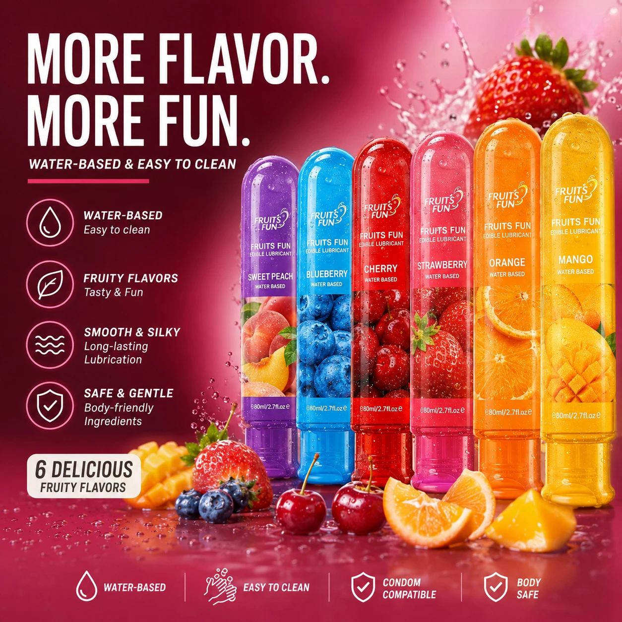 Fruit Flavor Anal Vagina Lubricant Gels Fruity Adult Sex Toys for Women and Men Edible Sensual Massage Long Lasting Non-Staining