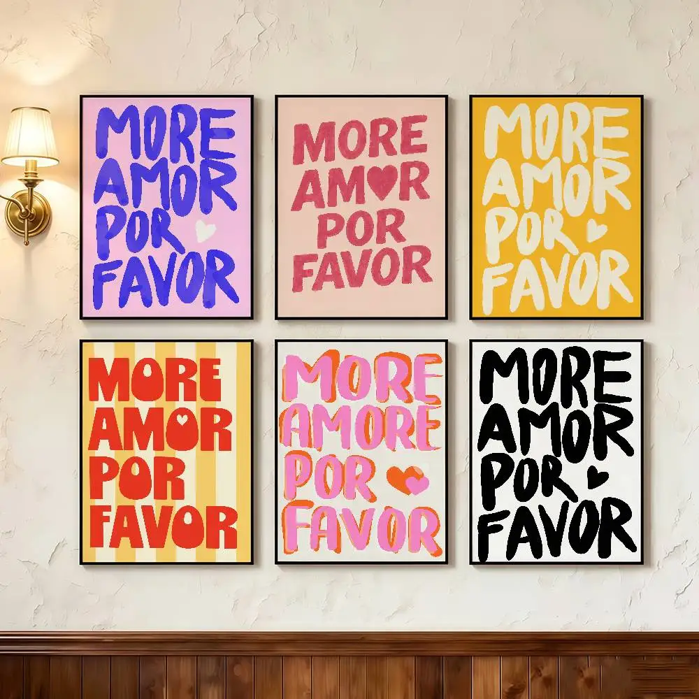 Maximalist Modern Prints More Amor Por Favor Poster Stickers Art Print Retro Vintage Wall Decor HD Living Office Gift Occasion