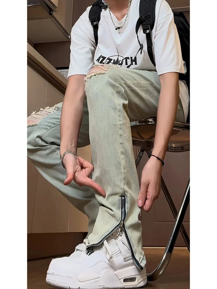 

Мужские летние джинсы 2024: модные, свободные, прямого кроя, с эффектом потертости, винтажные, повседневные, универсальные, удобные, из смесового хлопка