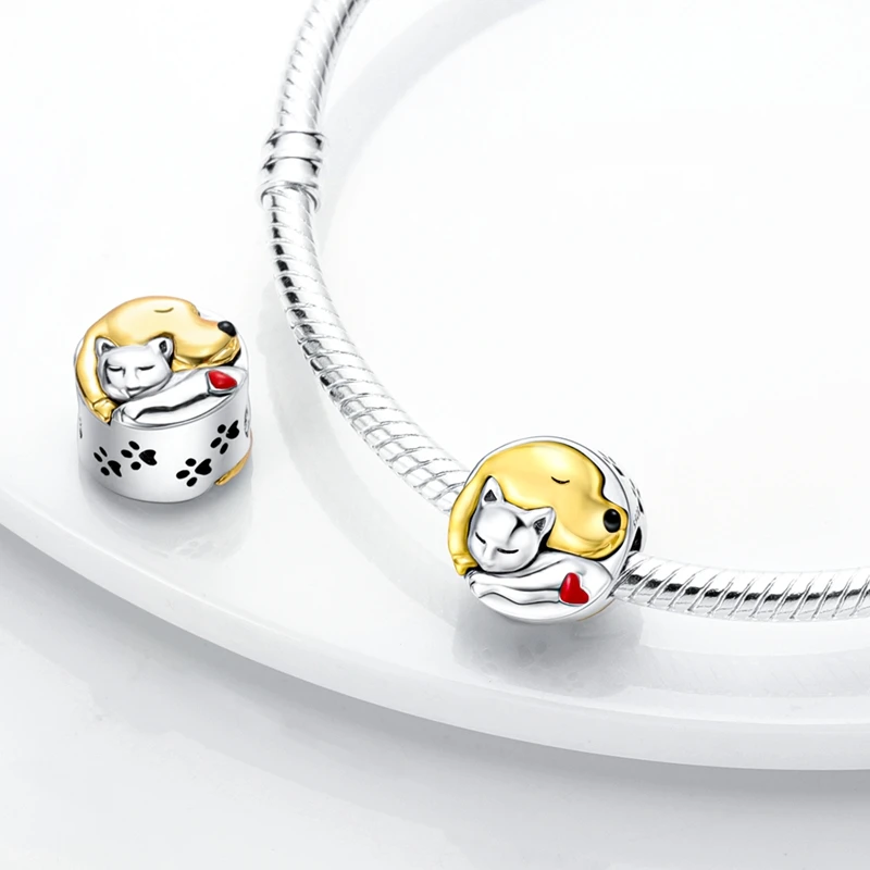 Dog Schnauzer French Bulldog Silver Plated Charm Paws Footprint Charms Beads fit Original Bracelet DIY Jewelry