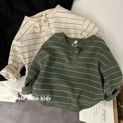 Korean Children's Striped T-shirt 2024 Spring Boys and Girls' Long Sleeve T-shirt Bottom Shirt Baby Loose Top