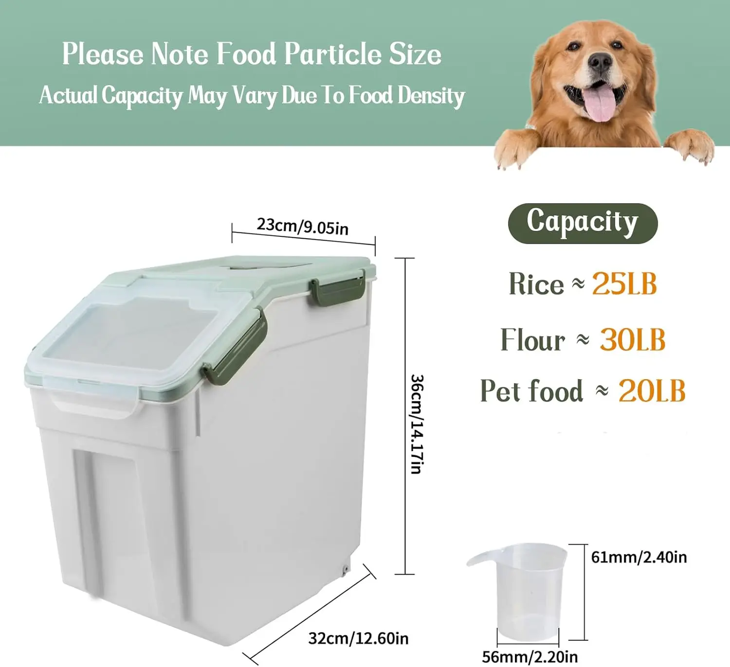 Large Flour Storage Container Bin 25lb, 4Pack Airtight Rice Storage Containers with Wheels Seal Locking Lid, BPA Free with Measu