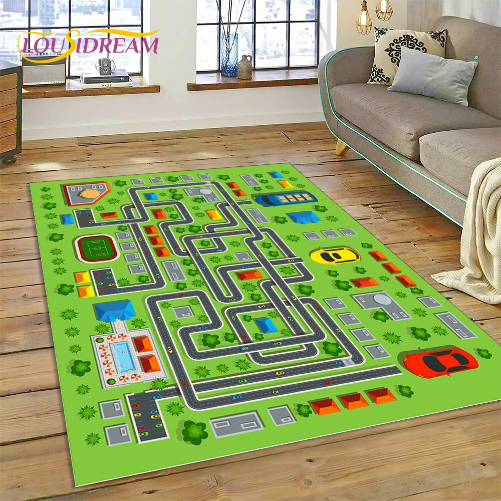 HD Child Play Mat City Traffic Road Map Runway Highway Playroom Area Rug,Carpet Rug for Living Room Bedroom Sofa, Non-slip Gift