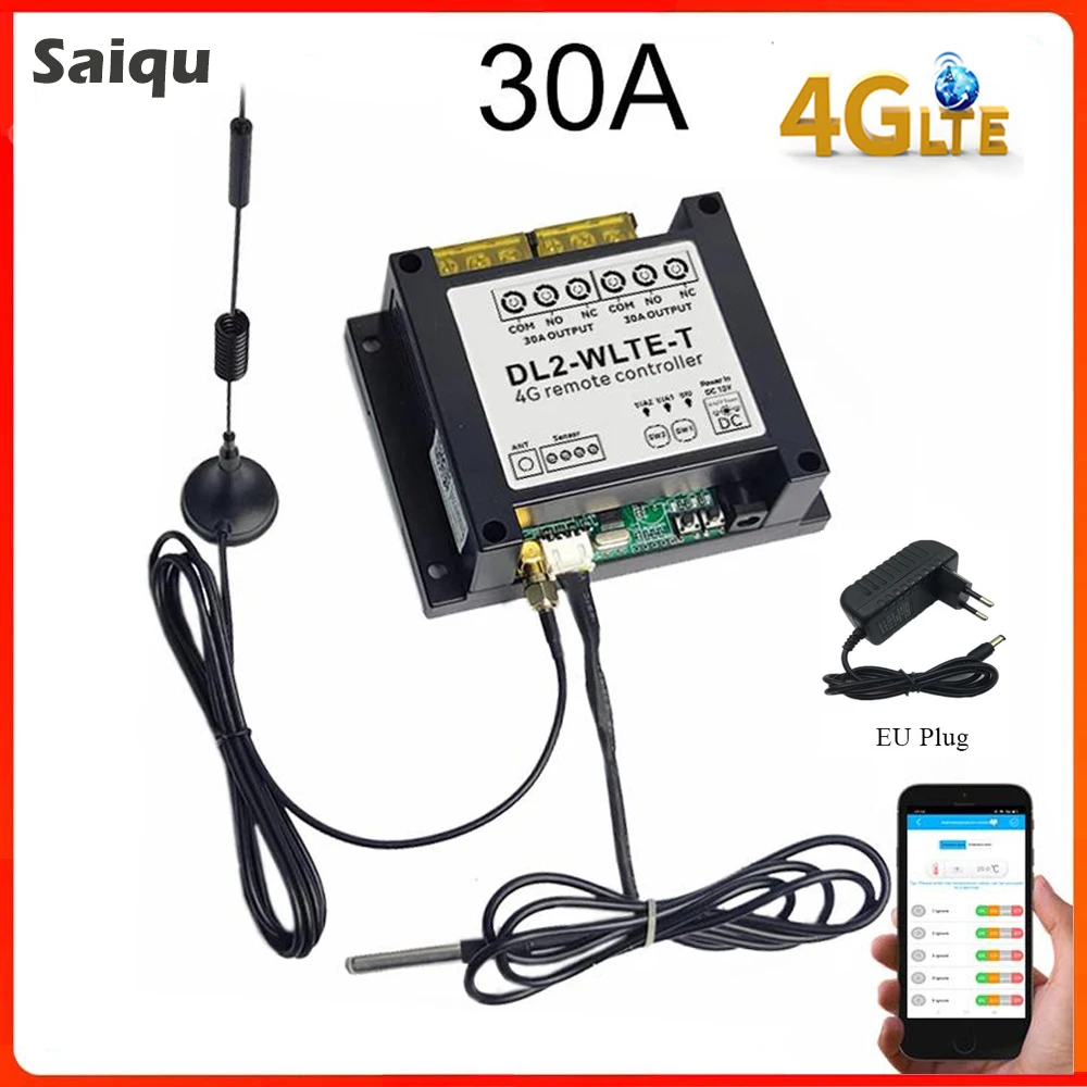 4G GSM Remote Controller Temperature Sensor Controller 30A 2 relay Smart Switch Remote Control Thermostat for Heater Door Opener