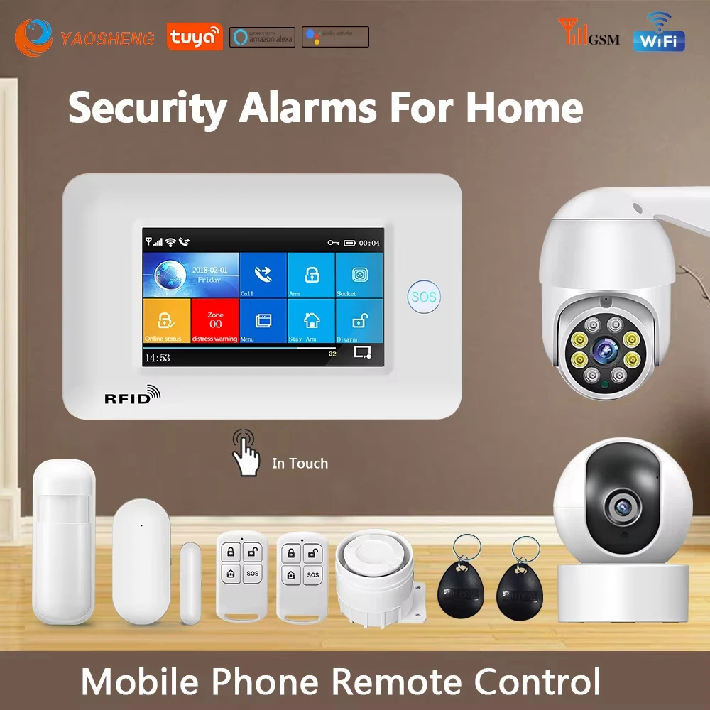 Alarmas de seguridad inteligentes TUYA para el hogar, WIFI, inalámbrico, 2G, aplicación remota, Control Compatible con sistemas de alarma de casa