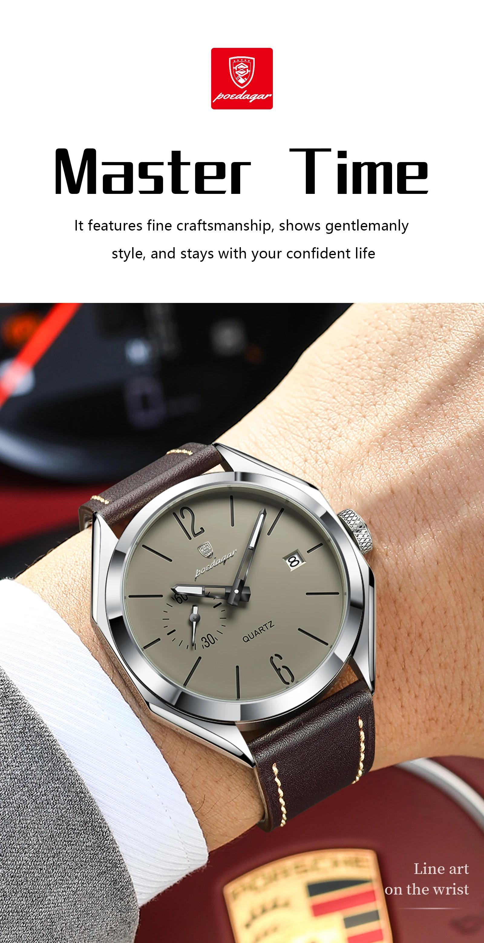 POEDAGAR Top-Mode Herrenuhr Leder Datum Quarz Business Herren Armbanduhr Wasserdicht Leuchtend Casual Herrenuhren Reloj Hombre – Detail 4